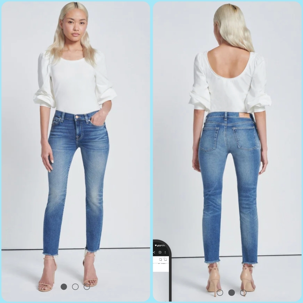 7 For All Mankind - Roxanne Ankle Blue Stretch Jeans w/ Fringe - Womens Size 27